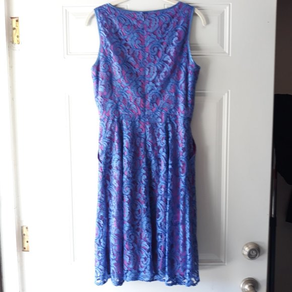 Adrianna Papell Purple Pink Lace A Line Dress Sz 4 - Picture 3 of 7
